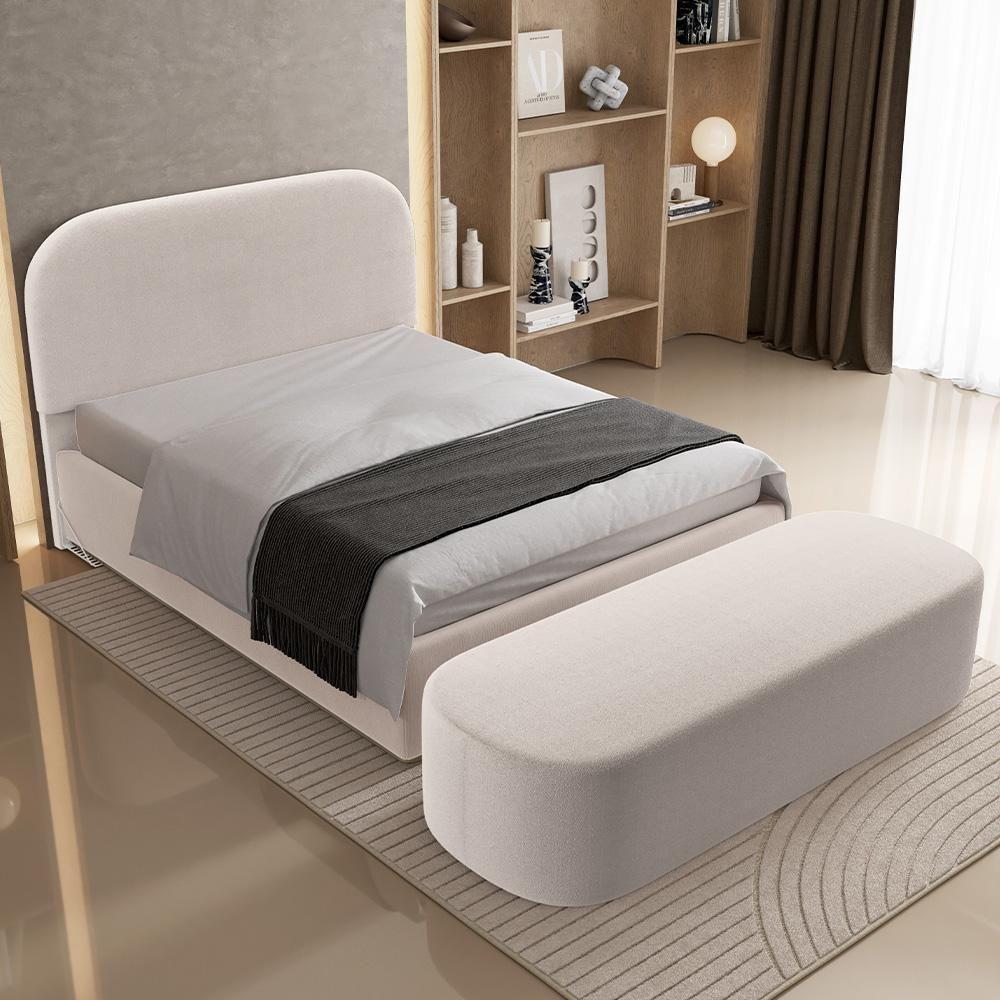 Cabeceira Cama Box Queen 160cm Lanna Com Puff Recamier Doha W01 Bouclê Creme - Lyam Decor - 7