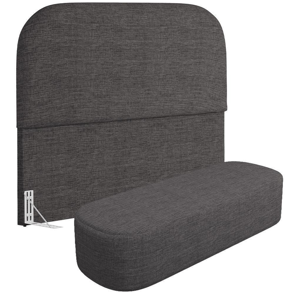 Cabeceira Cama Box Queen 160cm Lanna Com Puff Recamier Doha W01 Linho Cinza Escuro - Lyam Decor - 1