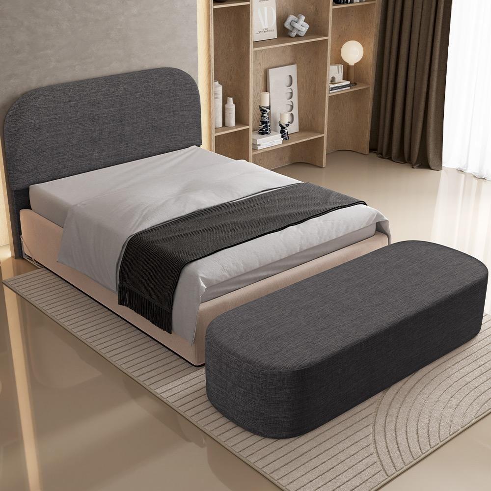 Cabeceira Cama Box Queen 160cm Lanna Com Puff Recamier Doha W01 Linho Cinza Escuro - Lyam Decor - 7