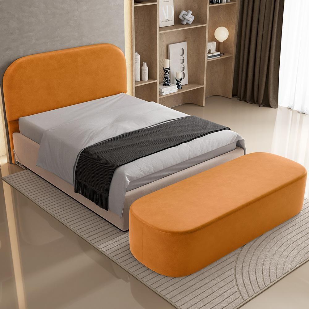 Cabeceira Cama Box Queen 160cm Lanna Com Puff Recamier Doha W01 Couríssimo Whisky - Lyam Decor - 7