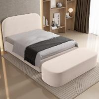 Cabeceira Cama Box Queen 160cm Lanna Com Puff Recamier Doha W01 Suede Bege - Lyam Decor - 7