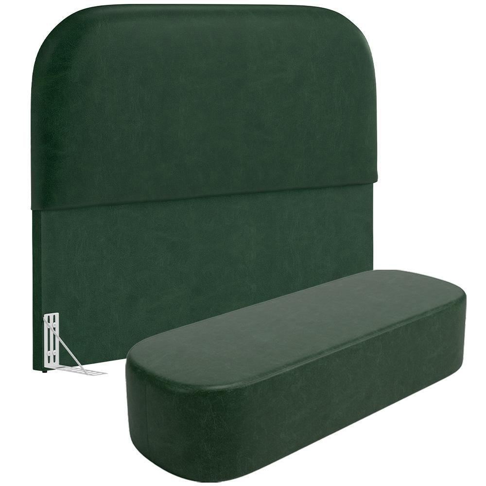 Cabeceira Cama Box Queen 160cm Lanna Com Puff Recamier Doha W01 Couríssimo Verde - Lyam Decor - 1