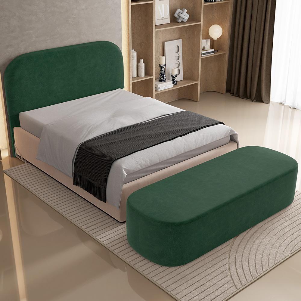Cabeceira Cama Box Queen 160cm Lanna Com Puff Recamier Doha W01 Couríssimo Verde - Lyam Decor - 7