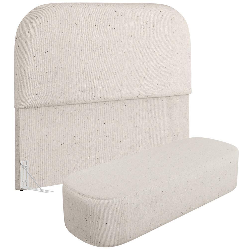 Cabeceira Cama Box Queen 160cm Lanna Com Puff Recamier Doha W01 Linho Cru - Lyam Decor - 1