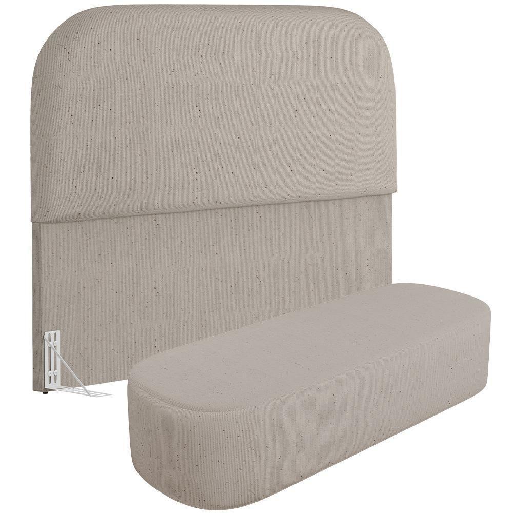 Cabeceira Cama Box Queen 160cm Lanna Com Puff Recamier Doha W01 Linho Bege - Lyam Decor - 1