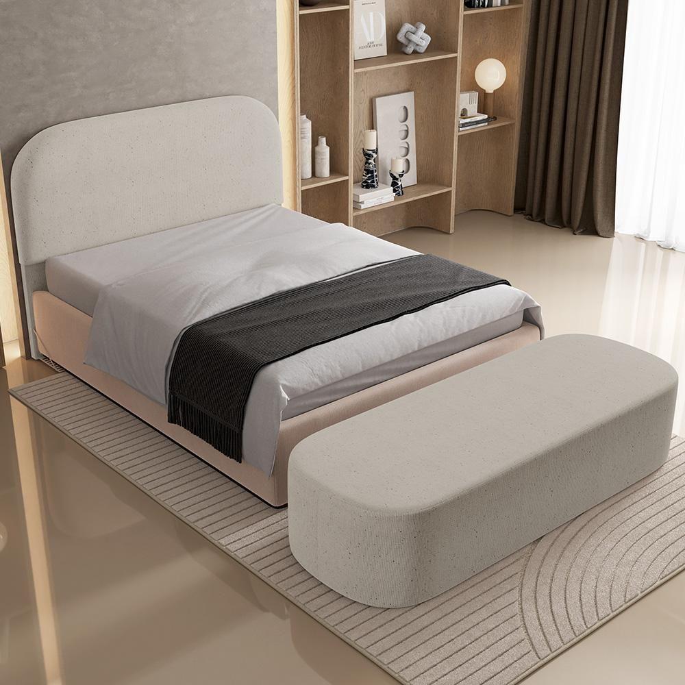 Cabeceira Cama Box Queen 160cm Lanna Com Puff Recamier Doha W01 Linho Bege - Lyam Decor - 9