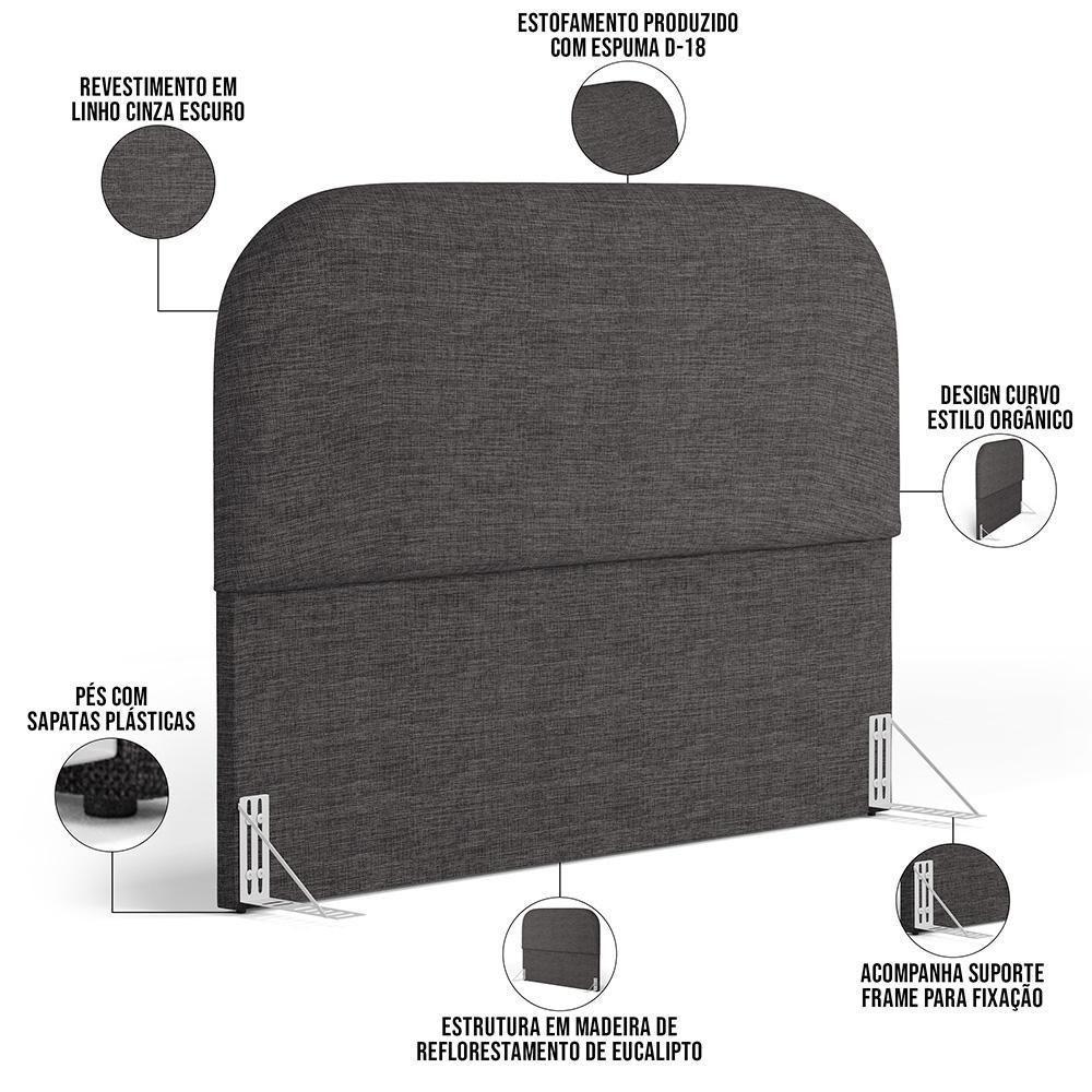 Cabeceira Cama Box Casal 140cm Orgânica Lanna W01 Linho Cinza Escuro - Lyam Decor - 4