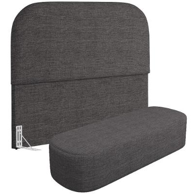 Cabeceira Box Casal Lanna 140cm Estofada Madeira Maciça Linho Cinza Escuro com Puff Recamier