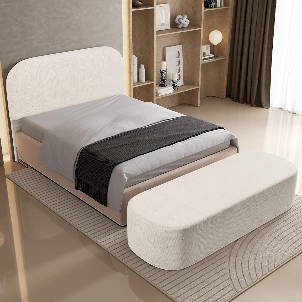 Cabeceira Cama Box King 195cm Lanna Com Puff Recamier Doha W01 Linho Cru - Lyam Decor - 7