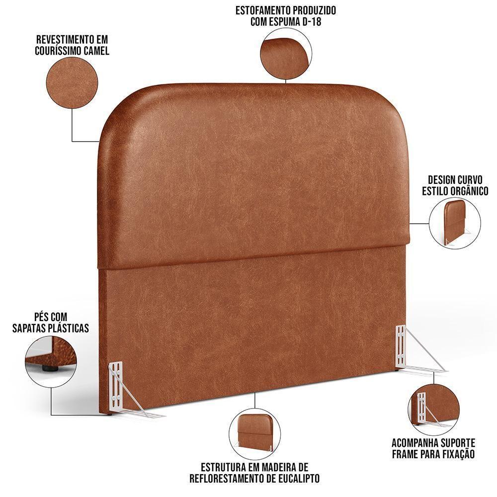 Cabeceira Cama Box King 195cm Lanna Com Puff Recamier Doha W01 Couríssimo Camel - Lyam Decor - 4