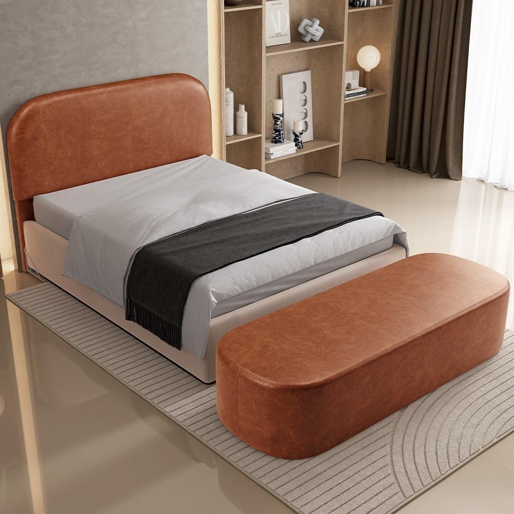 Cabeceira Cama Box King 195cm Lanna Com Puff Recamier Doha W01 Couríssimo Camel - Lyam Decor - 7