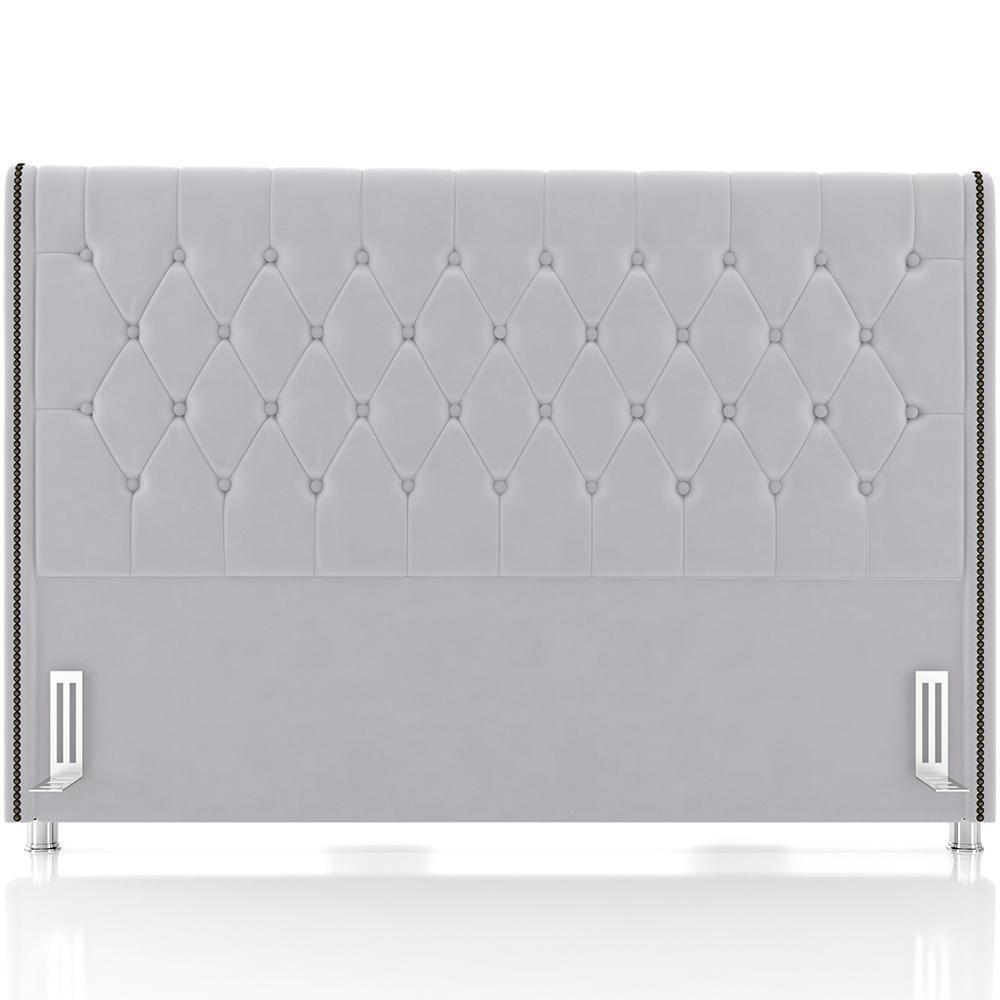 Cabeceira Cama Box Casal 140cm Estofada Frizza P05 Veludo Cinza - Lyam Decor - 5