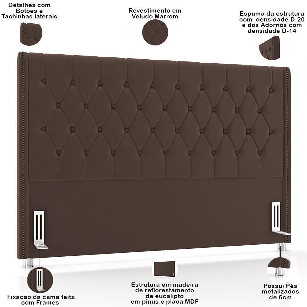 Cabeceira Cama Box King 195cm Estofada Frizza P05 Veludo Marrom - Lyam Decor - 4