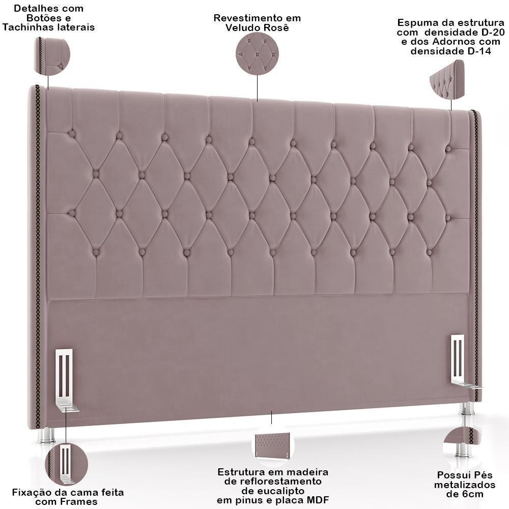Cabeceira Cama Box Queen 160cm Estofada Frizza P05 Veludo Rosê - Lyam Decor - 4
