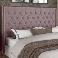 Cabeceira Cama Box Queen 160cm Estofada Frizza P05 Veludo Rosê - Lyam Decor - 6