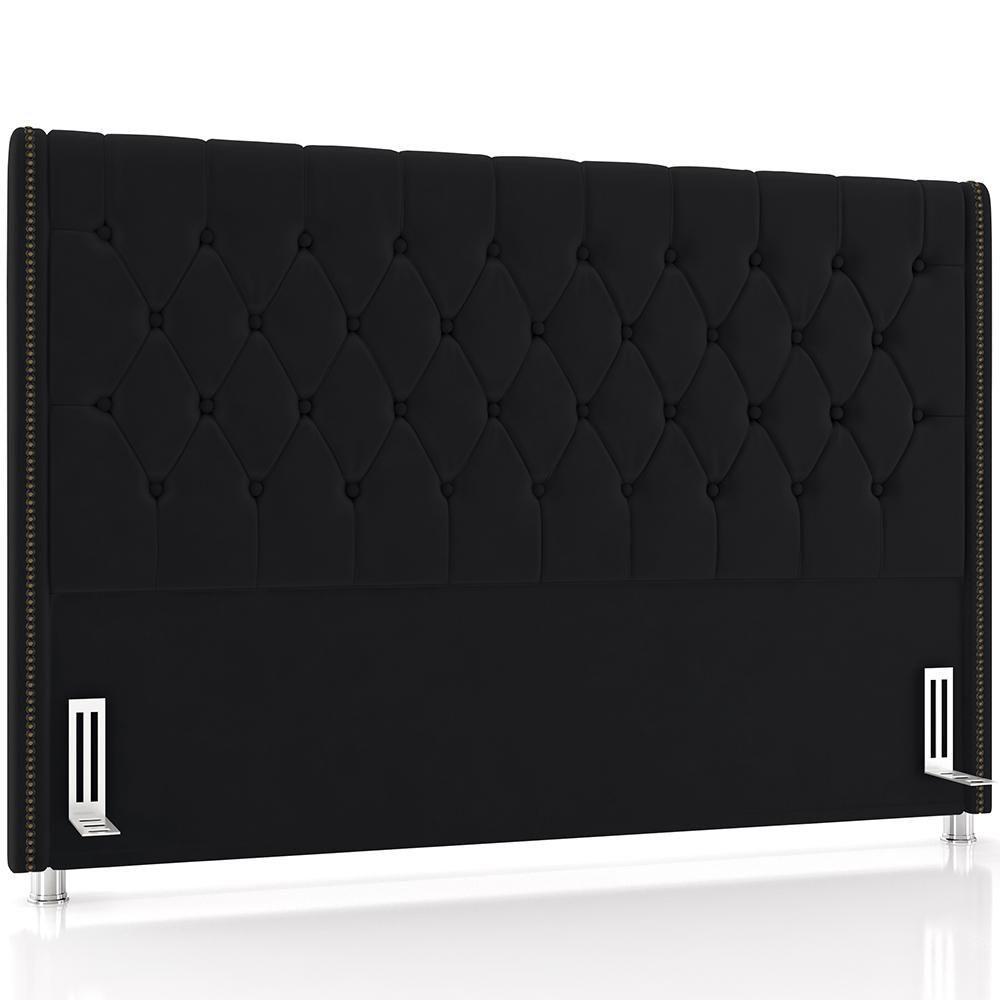 Cabeceira Cama Box Casal 140cm Estofada Frizza P05 Veludo Preto - Lyam Decor - 1