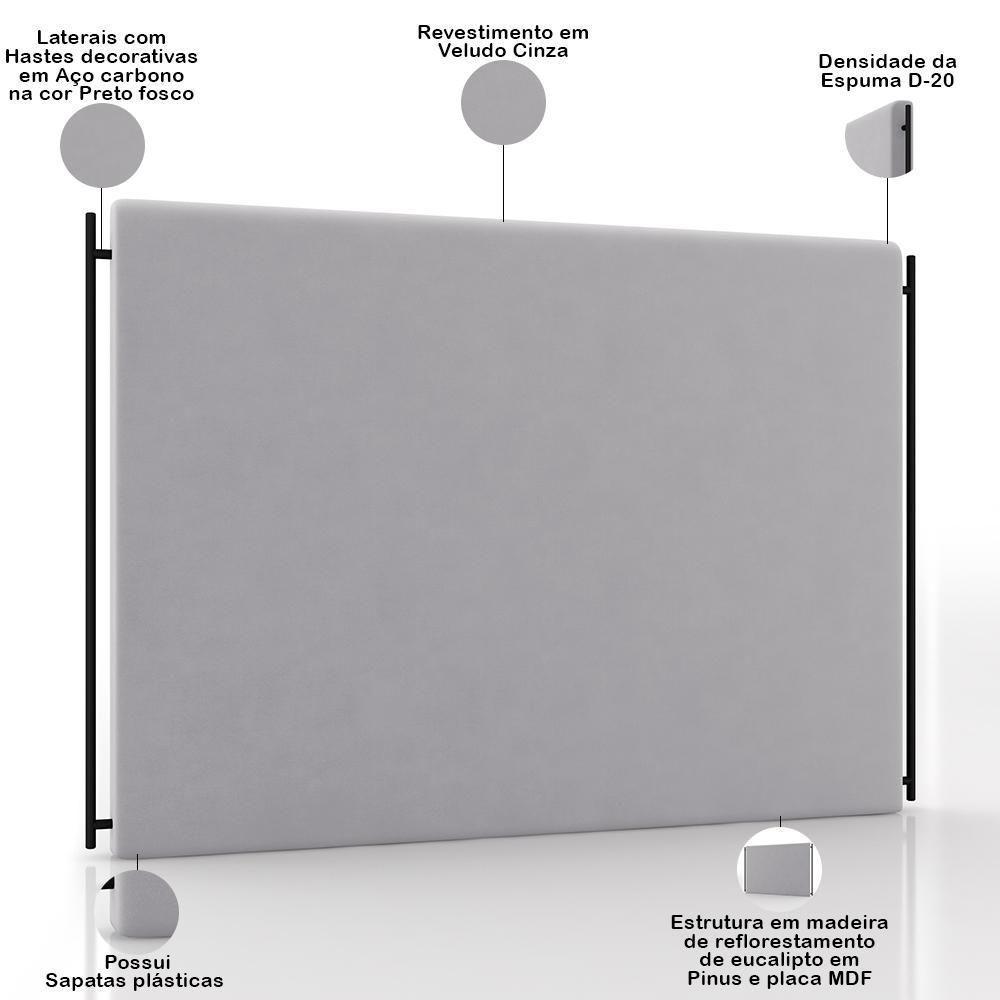 Cabeceira Cama Box King 195cm Estofada Goya P05 Veludo Cinza - 4