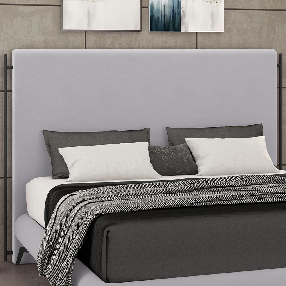 Cabeceira Cama Box King 195cm Estofada Goya P05 Veludo Cinza - 6