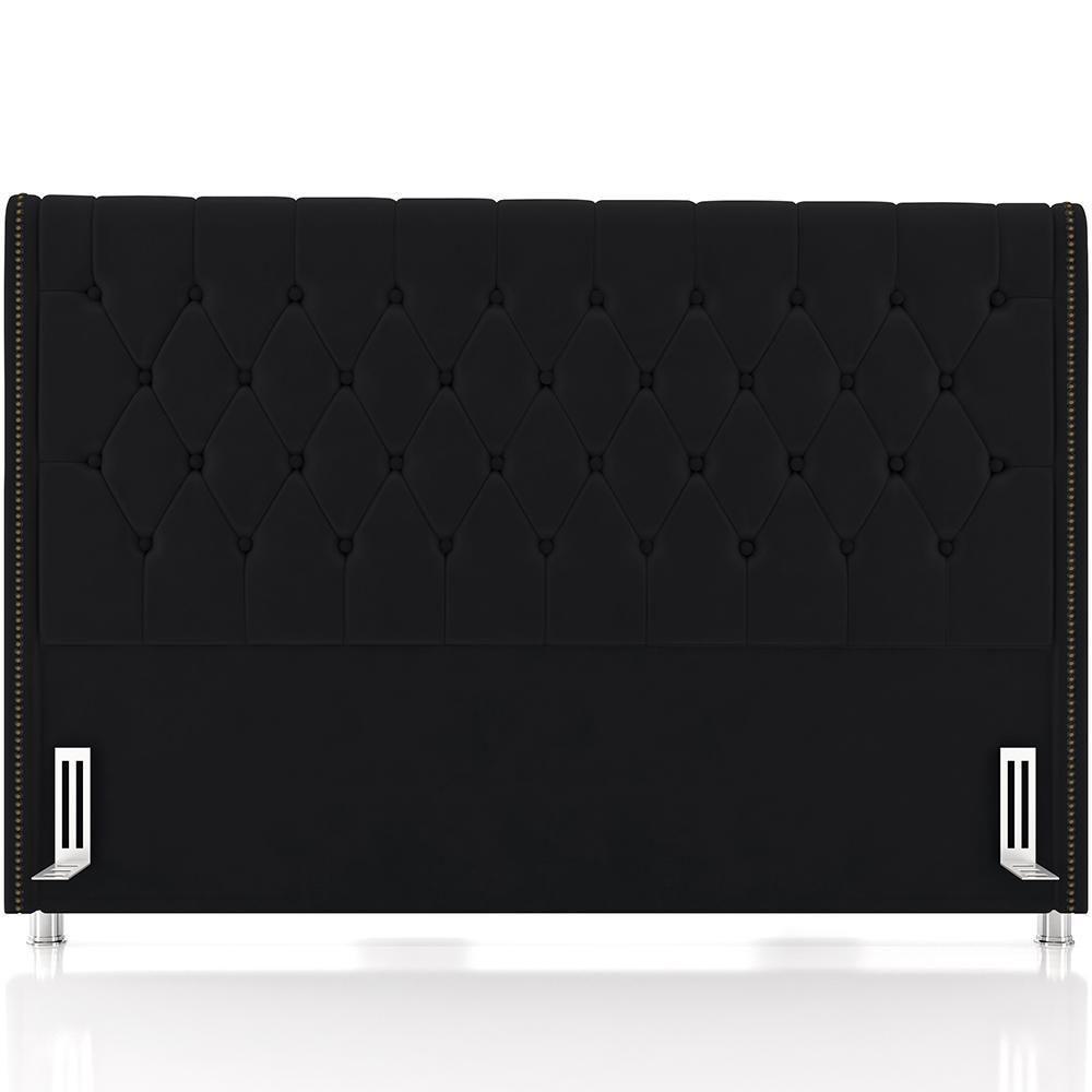 Cabeceira Cama Box Queen 160cm Estofada Frizza P05 Veludo Preto - Lyam Decor - 5
