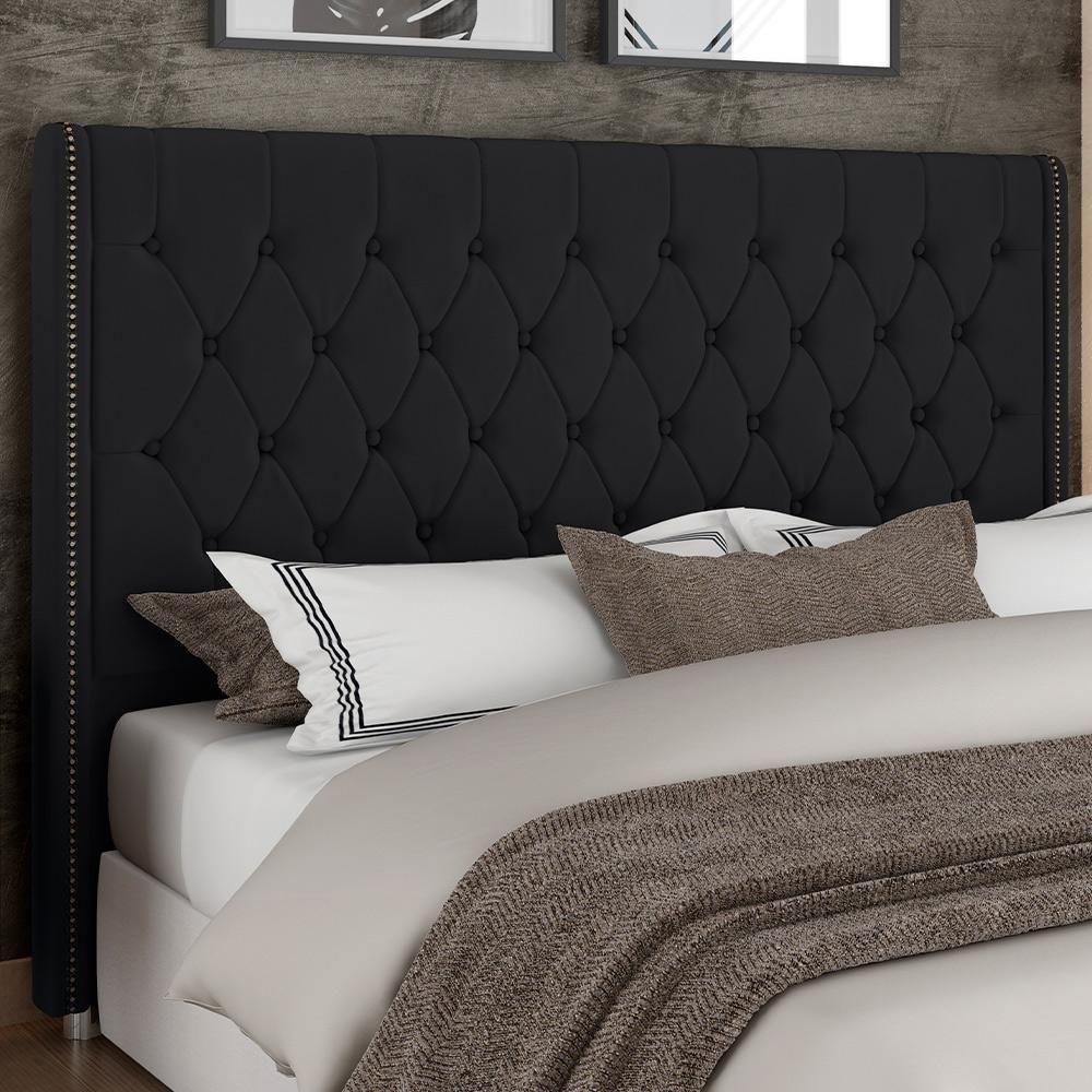 Cabeceira Cama Box Queen 160cm Estofada Frizza P05 Veludo Preto - Lyam Decor - 6