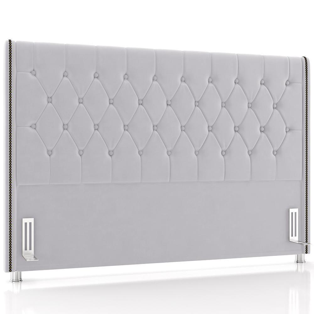 Cabeceira Cama Box Queen 160cm Estofada Frizza P05 Veludo Cinza - Lyam Decor - 1