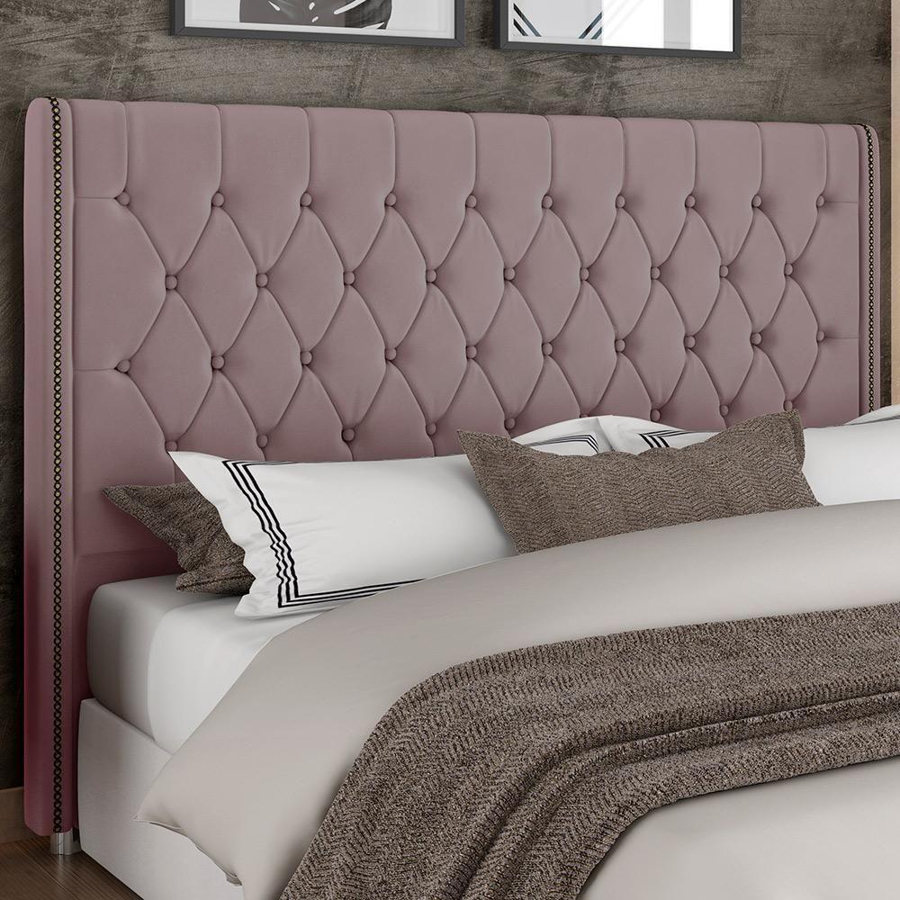 Cabeceira Cama Box King 195cm Estofada Frizza P05 Veludo Rosê - Lyam Decor - 6