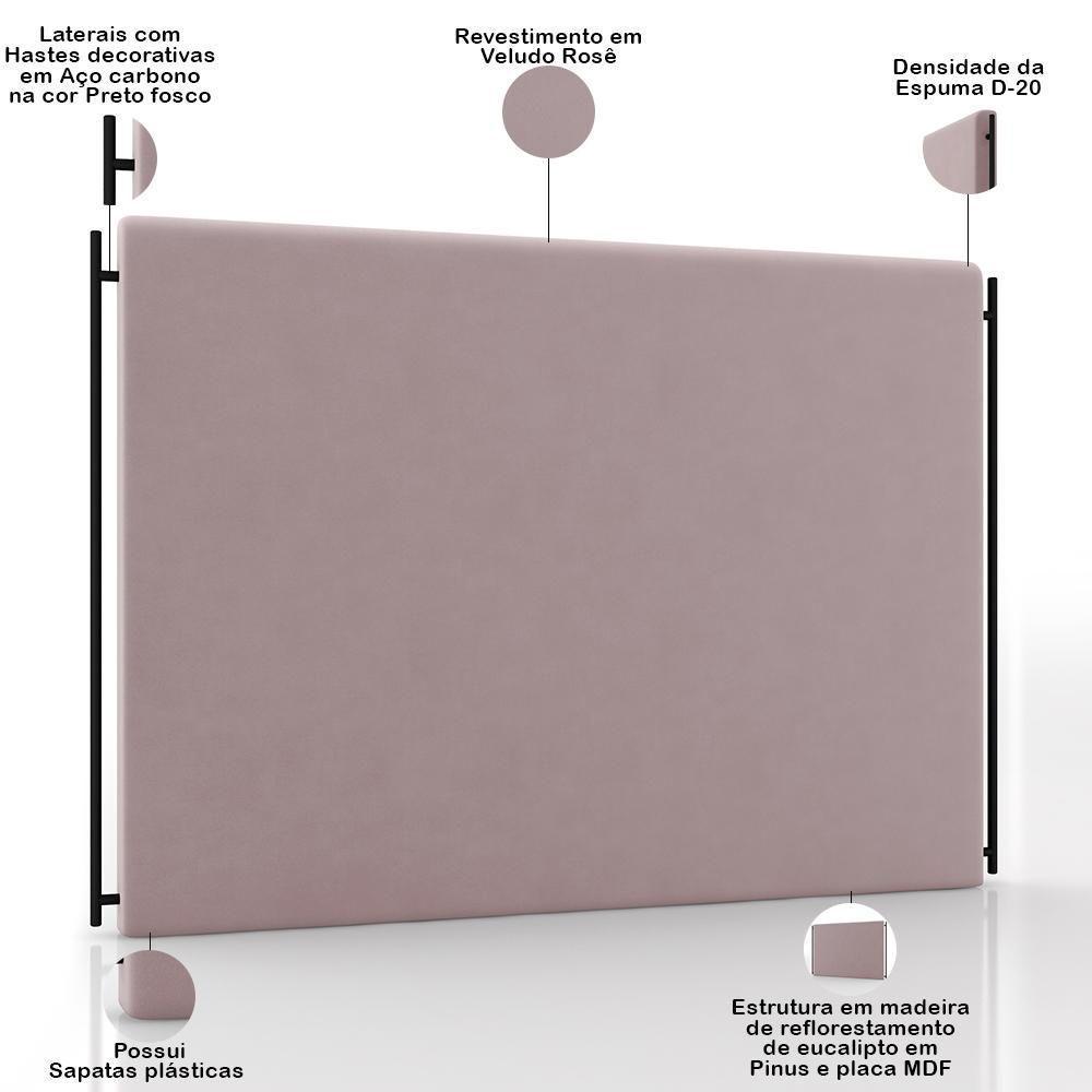 Cabeceira Cama Box Casal 140cm Estofada Goya P05 Veludo Rosê - Lyam Decor - 4