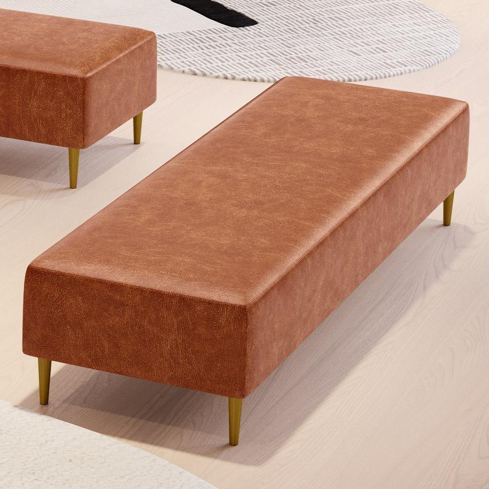 Puff Decorativo Sala De Estar Bali W01 Pés Palito 170x60cm Couríssimo Camel - Lyam Decor - 6