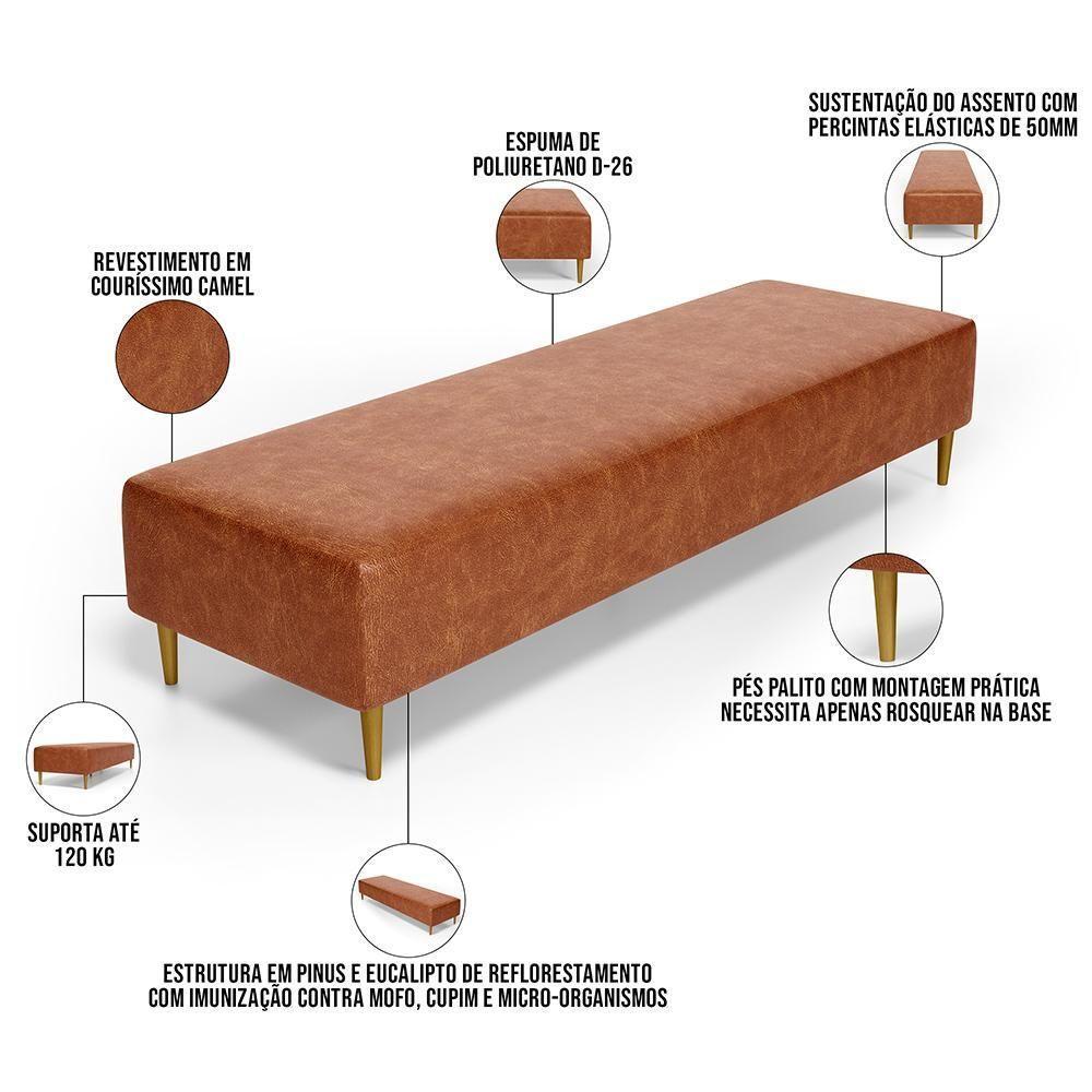 Puff Decorativo Sala De Estar Bali W01 Pés Palito 170x60cm Couríssimo Camel - Lyam Decor - 7