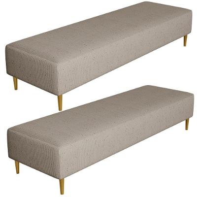 Kit 02 Puffs Decorativo Sala De Estar Bali W01 Pés Palito 190x60cm Linho Bege - Lyam Decor