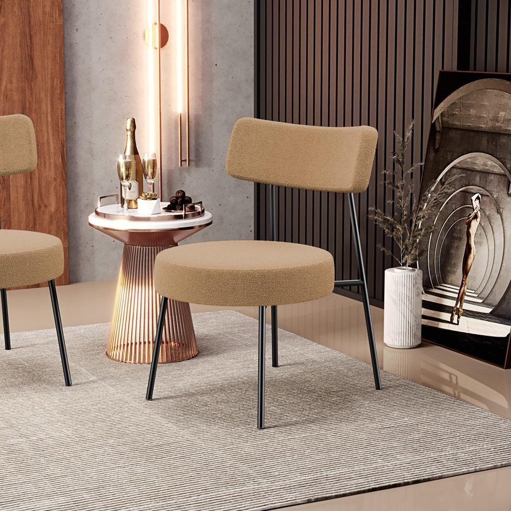 Kit 02 Poltronas Decorativas Para Sala De Estar Base Fixa Londres L02 Bouclê Mostarda - Lyam - 7