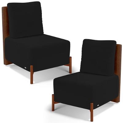 Kit 2 Poltronas Decorativas Hungria L02 Courino Suede Marrom Preto Lyam Decor