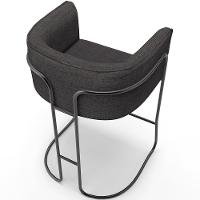 Kit 04 Banquetas Baixa Base De Aço Preto Betina D02 Linho Cinza Escuro C-416 - Lyam Decor