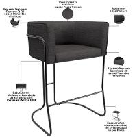 Kit 04 Banquetas Baixa Base De Aço Preto Betina D02 Linho Cinza Escuro C-416 - Lyam Decor - 7