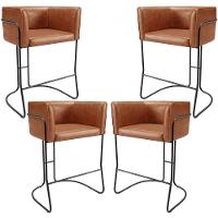 Kit 04 Banquetas Baixa Base De Aço Preto Betina D02 Couríssimo Camel B-14 - Lyam Decor - 1