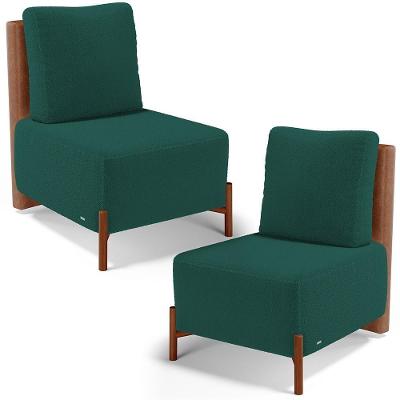 Kit 02 Poltronas Decorativas Hungria L02 Couríssimo Bouclê Verde Lyam Decor