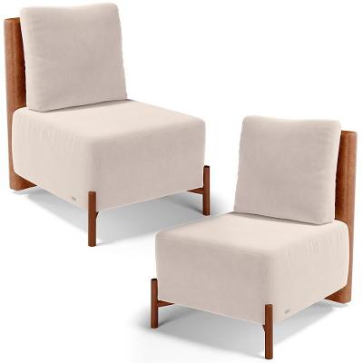 Kit 2 Poltronas Decorativas Hungria L02 Sala De Estar Couríssimo Camel Suede Bege Lyam Decor