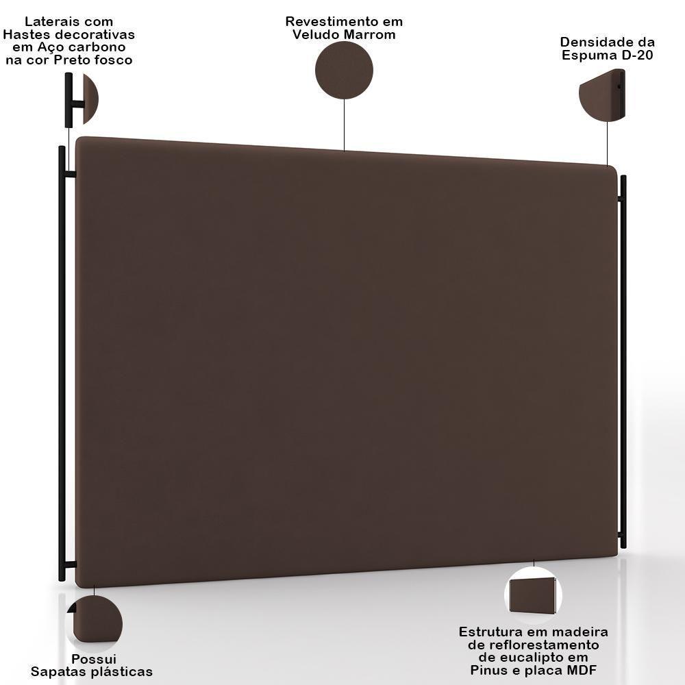 Cabeceira Cama Box Queen 160cm Estofada Goya P05 Veludo Marrom - Lyam Decor - 4
