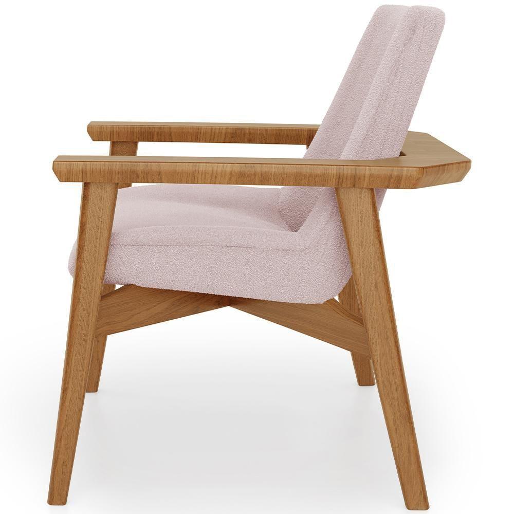 Kit 02 Poltronas Decorativa Para Sala De Estar Living Base Madeira Becker L02 Bouclê Rosê - Lyam Decor - 2