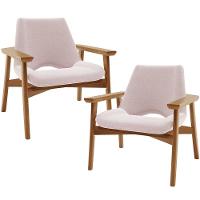 Kit 02 Poltronas Decorativa Para Sala De Estar Living Base Madeira Becker L02 Bouclê Rosê - Lyam Decor - 1