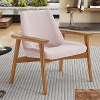 Kit 02 Poltronas Decorativa Para Sala De Estar Living Base Madeira Becker L02 Bouclê Rosê - Lyam Decor - 6