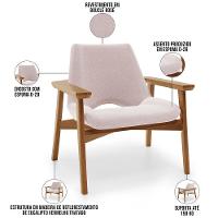 Kit 02 Poltronas Decorativa Para Sala De Estar Living Base Madeira Becker L02 Bouclê Rosê - Lyam Decor - 7