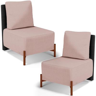 Kit 2 Poltronas Decorativas Hungria L02 Couríssimo Preto Linho Rosa Lyam Decor