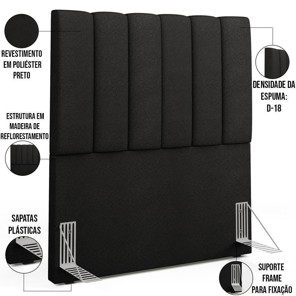 Cabeceira Cama Box Painel Solteiro 100 Cm Dália W01 Poliéster Preto - Lyam - 2