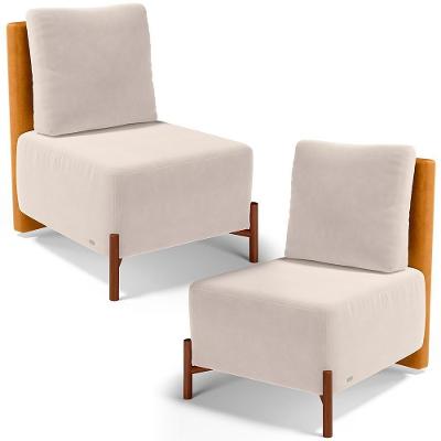 Kit 2 Poltronas Decorativas Hungria L02 Couríssimo Whisky Suede Bege Lyam Decor