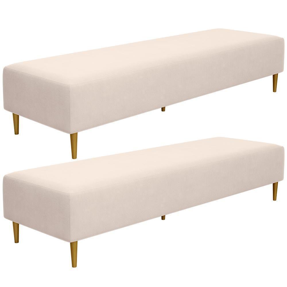 Kit 02 Puffs Decorativo Sala De Estar Bali W01 Pés Palito 210x60cm Suede Bege - Lyam Decor - 1