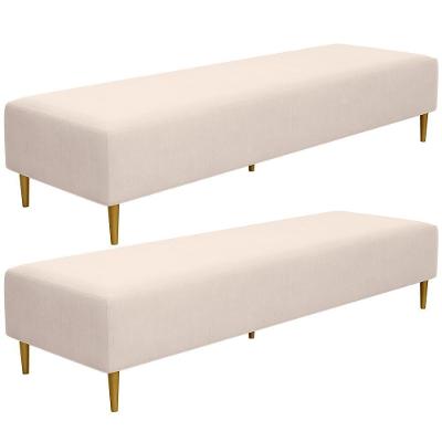 Kit 02 Puffs Decorativo Sala De Estar Bali W01 Pés Palito 210x60cm Suede Bege - Lyam Decor