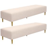 Kit 02 Puffs Decorativo Sala De Estar Bali W01 Pés Palito 210x60cm Suede Bege - Lyam Decor - 1