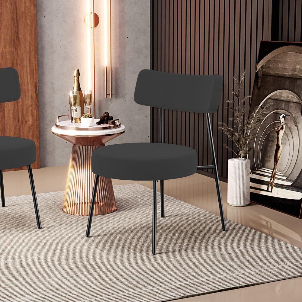 Kit 02 Poltronas Decorativas Para Sala De Estar Base Fixa Londres L02 Suede Preto - Lyam - 7