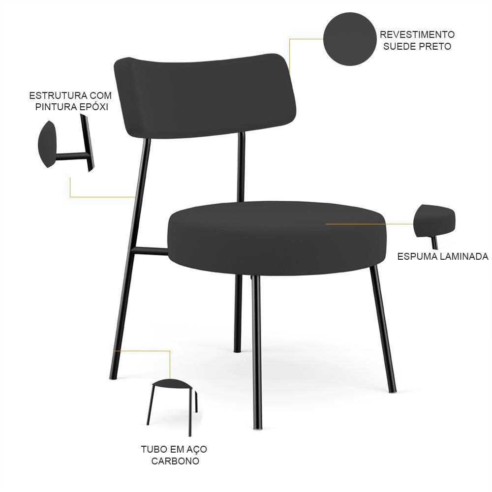 Kit 02 Poltronas Decorativas Para Sala De Estar Base Fixa Londres L02 Suede Preto - Lyam - 8